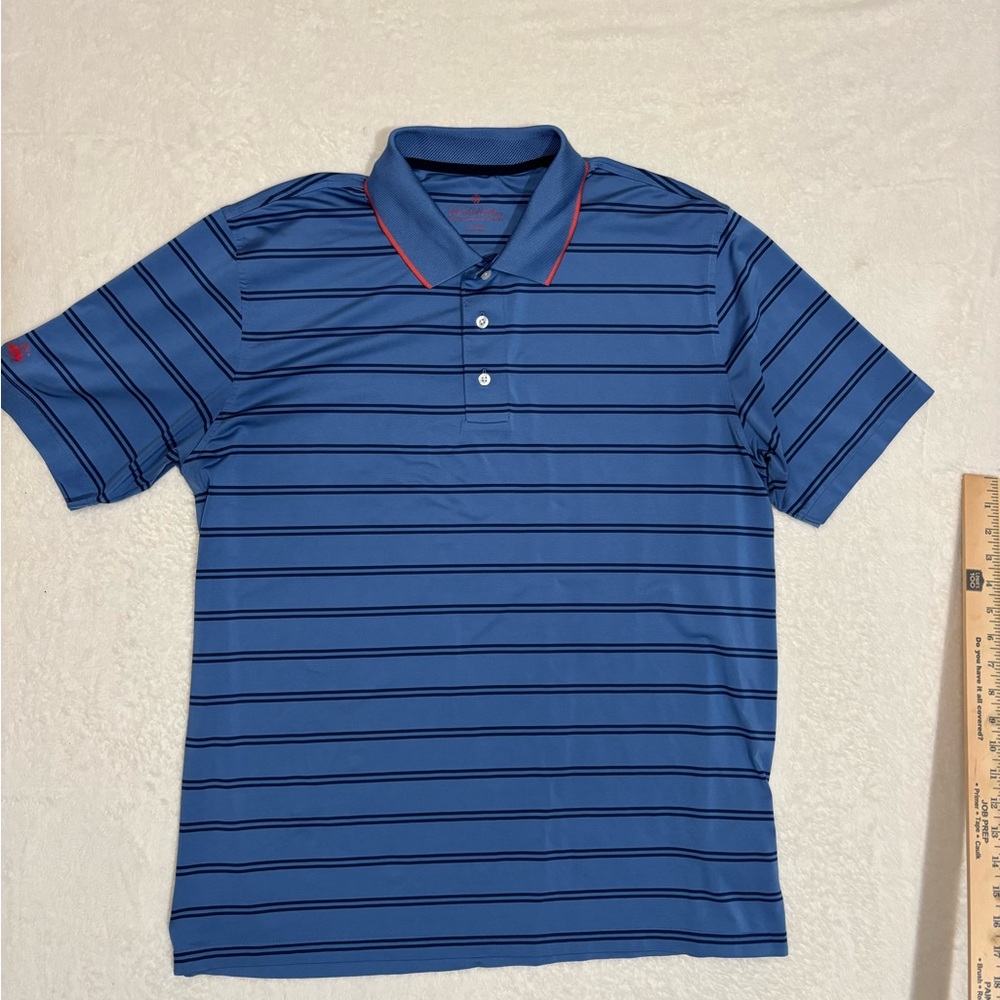 Brooks Brothers Navy and Orange Striped Polo Shirt Size XL EUC